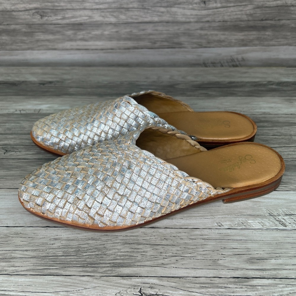 Seychelles Places To Go Mules Size 6 Pewter Silver Braided Leather‎ Slip On